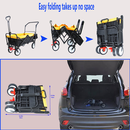 folding wagon Collapsible Outdoor Utility Wagon, Heavy Duty Folding Garden Portable Hand Cart, Drink Holder, Adjustable Handles