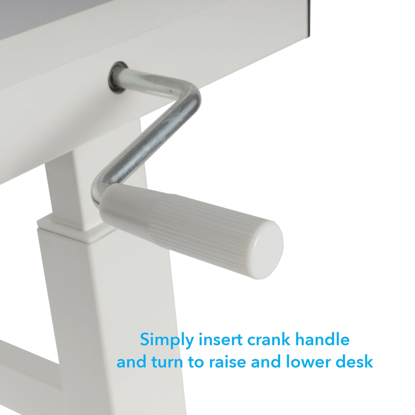 Atlantic Sit Stand Desk with Casters - White (Height Adjustable) with side crank (switchable either side, left or right side crank)