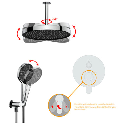 Shower System, Ultra-thin Wall Mounted Shower Faucet Set for Bathroom with High Pressure 12" Stainless Steel Rain Shower head Handheld Shower Set, 2 Way Pressure Balance Shower Valve Kit,Chrome