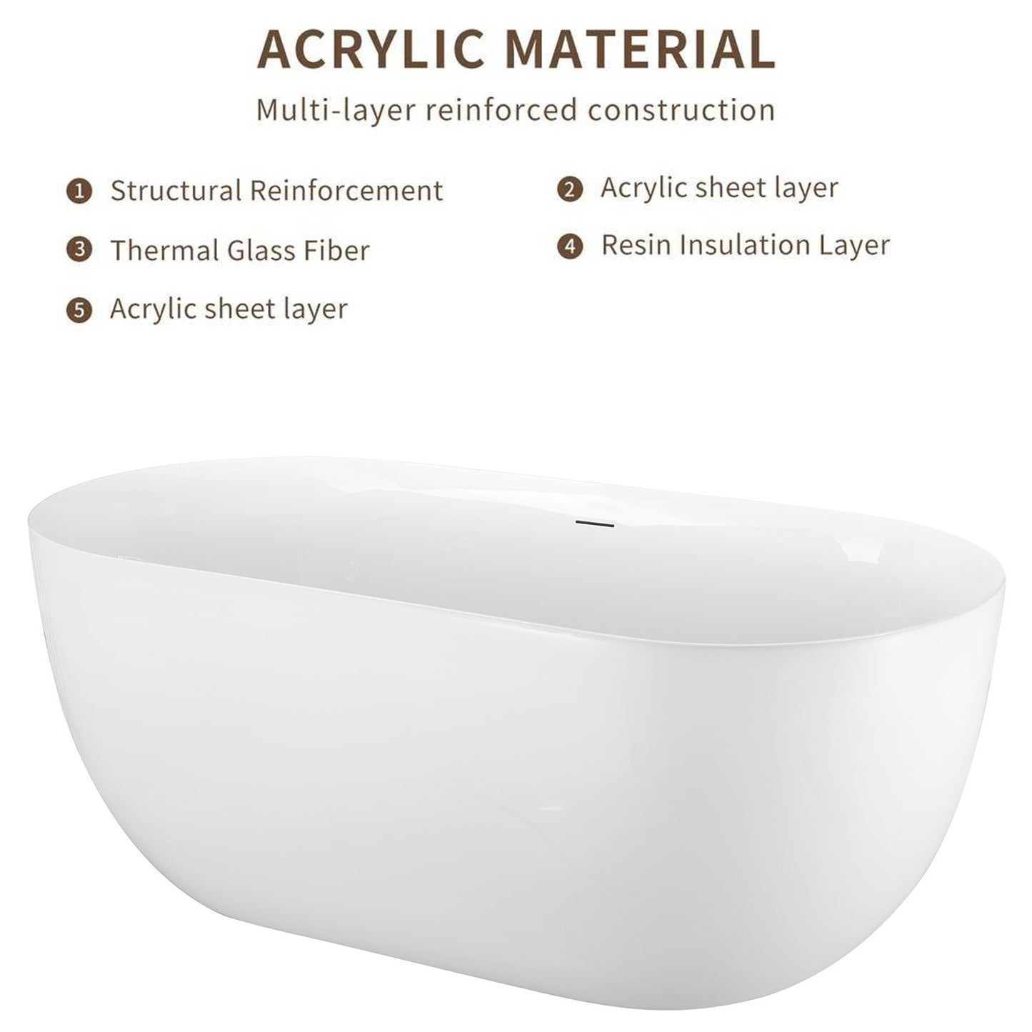 67" 100% Acrylic Freestanding Bathtub，Contemporary Soaking Tub，white Bathtub