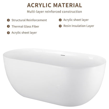 67" 100% Acrylic Freestanding Bathtub，Contemporary Soaking Tub，white Bathtub