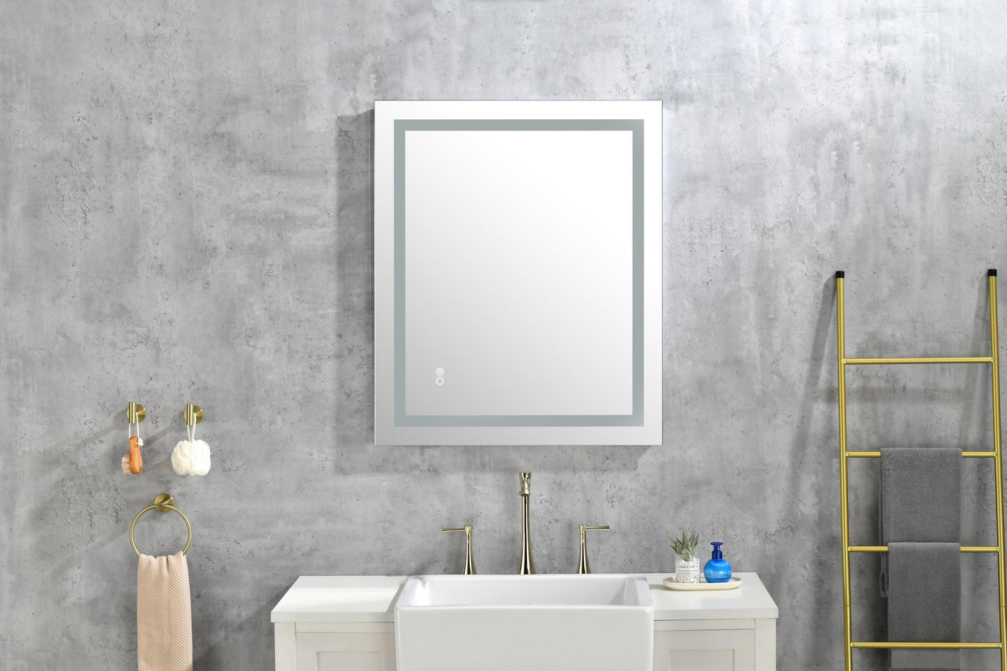 32*24 LED Lighted Bathroom Wall Mounted Mirror with High Lumen+Anti-Fog Separately Control+Dimmer Function