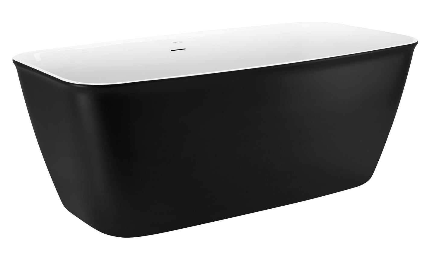 59" 100% Acrylic Freestanding Bathtub，Contemporary Soaking Tub，white inside black outside