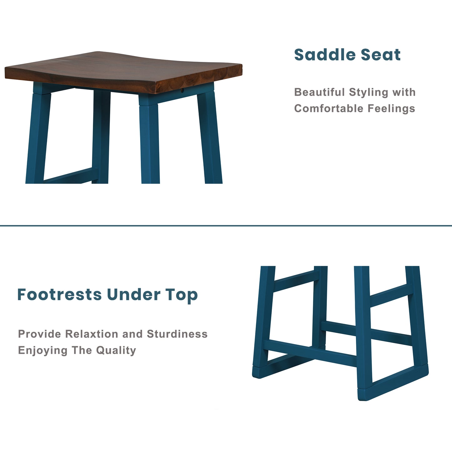 TOPMAX Rustic Counter Height 5-Piece Dining Set, Wood Console Table Set with 4 Stools for Small Places,Walnut+Blue