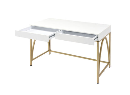 ACME Lightmane Desk, White High Gloss & Gold 92660