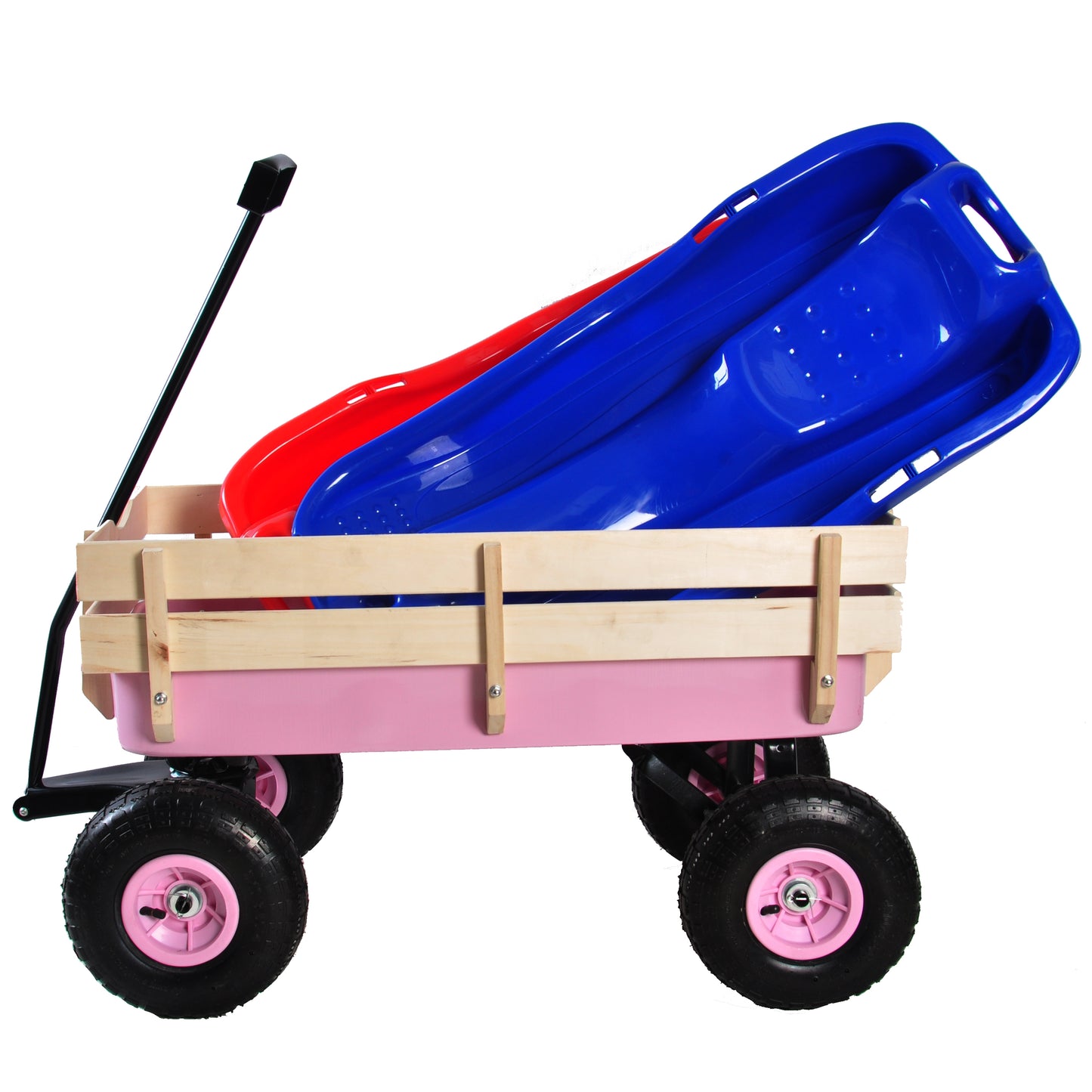 Outdoor Wagon All Terrain Pulling w/Wood Railing Air Tires Children Kid Garden