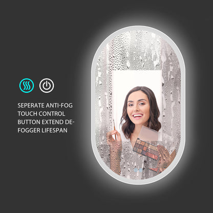 32X20 Inch Bathroom Mirror with Lights, Anti Fog Dimmable LED Mirror for Wall Touch Control, Frameless Oval Smart Vanity Mirror Vertical Hanging