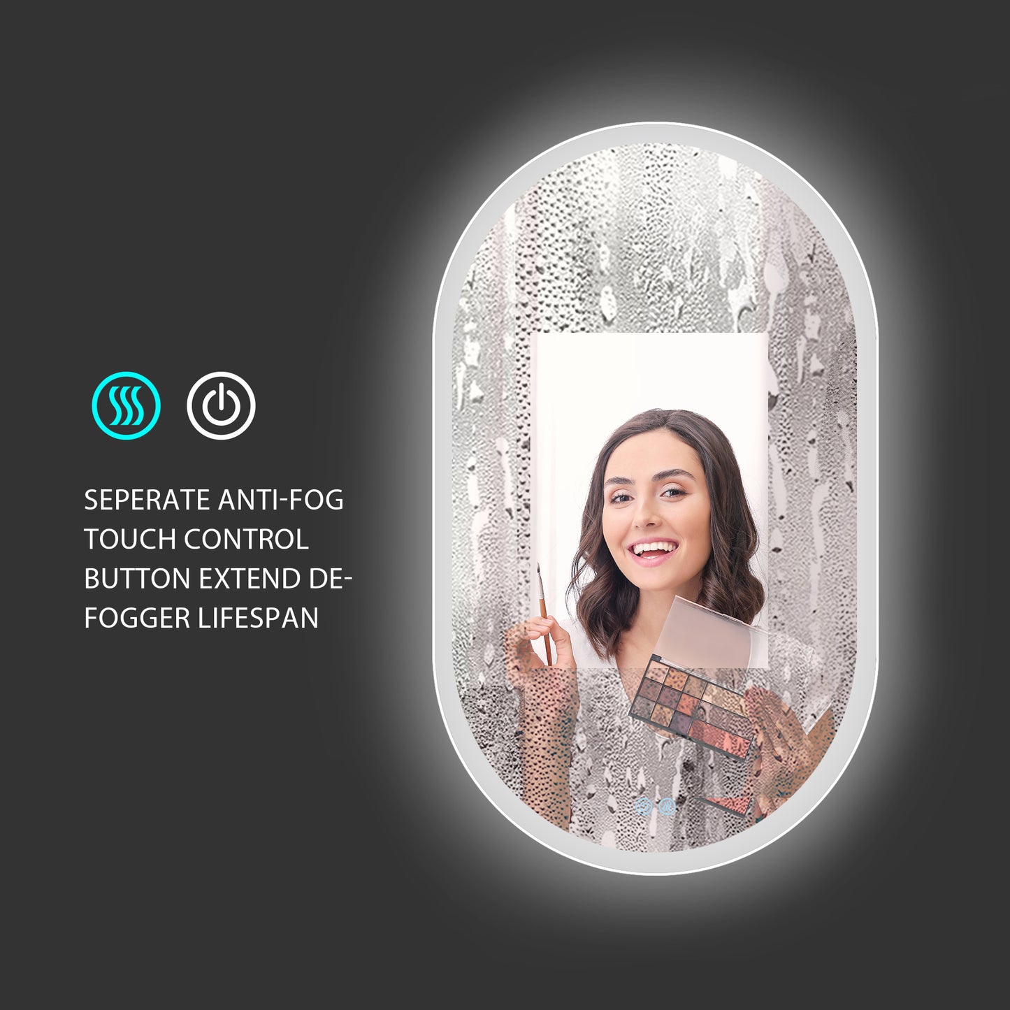 26X18 Inch Three-color Smart Bathroom Mirror with Light, Frameless Oval Smart Vanity Mirror Hanging Vertically