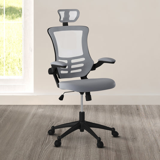 Techni Mobili Modern High-Back Mesh Executive Office Chair with Headrest and Flip-Up Arms, Silver Grey