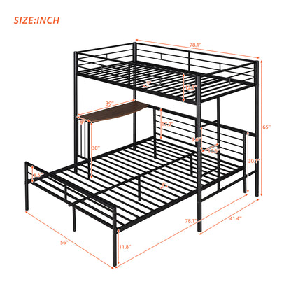 Twin Over Full Metal Bunk Bed with Desk, Ladder and Quality Slats for Bedroom, Metallic Black（OLD SKU :LP000092AAB）