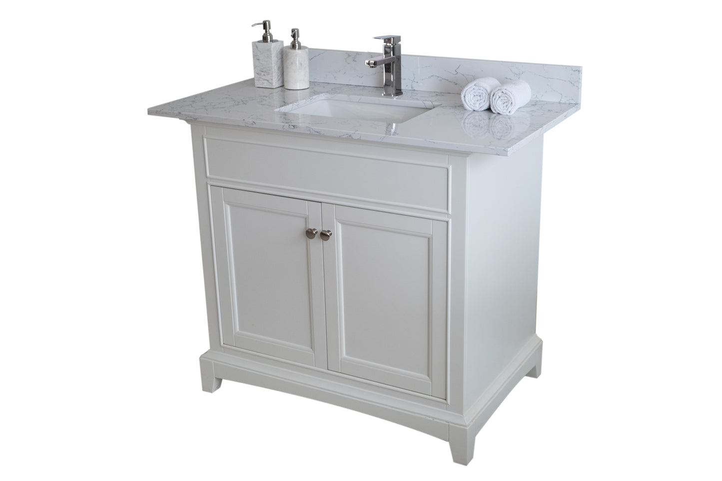 Montary 37"x 22" bathroom stone vanity top carrara jade  engineered marble color with undermount ceramic sink and single faucet hole with backsplash