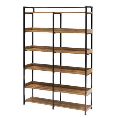 70.8 Inch Tall Bookshelf MDF Boards Stainless Steel Frame, 6-tier Shelves with Back&Side Panel, Adjustable Foot Pads, Brown