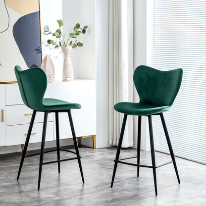 Dark Green Velvet Chair Barstool Dining Counter Height Chair Set of 2