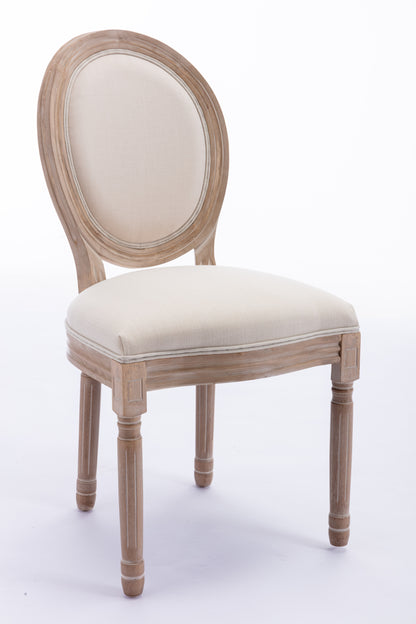 French Style Solid Wood Frame Antique Painting Linen Fabric Oval Back Dining Chair,Set of 2,Cream