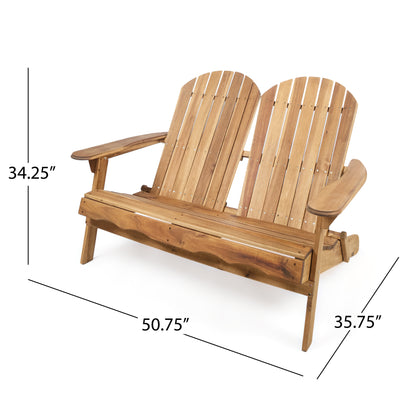 Outdoor Solid Wood Adirondack Loveseat Sofa Natural