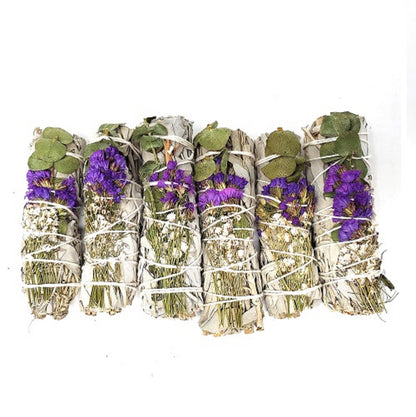 Home fragrance Floral Sage -White Sage, Eucalyptus, Purple Sinuata & Lavender 4"- 1 piece by OMSutra