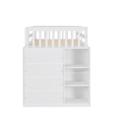 Twin over Twin Bunk Bed with 4 Drawers and 3 Shelves-White（OLD SKU: LP000067AAK）