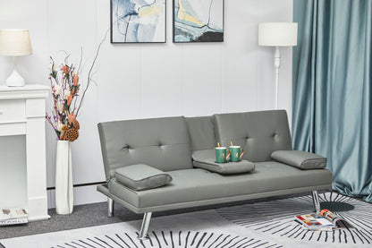 [New+Video] Grey Leather Multifunctional Double Folding Sofa Bed for Office with Coffee Table