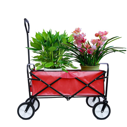 Folding Wagon Garden Shopping Beach Cart (Red)