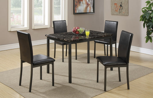 Dining Room Furniture 5pc Dining Set Table And 4x Chairs Faux Marble Top table Black Faux Leather Chairs