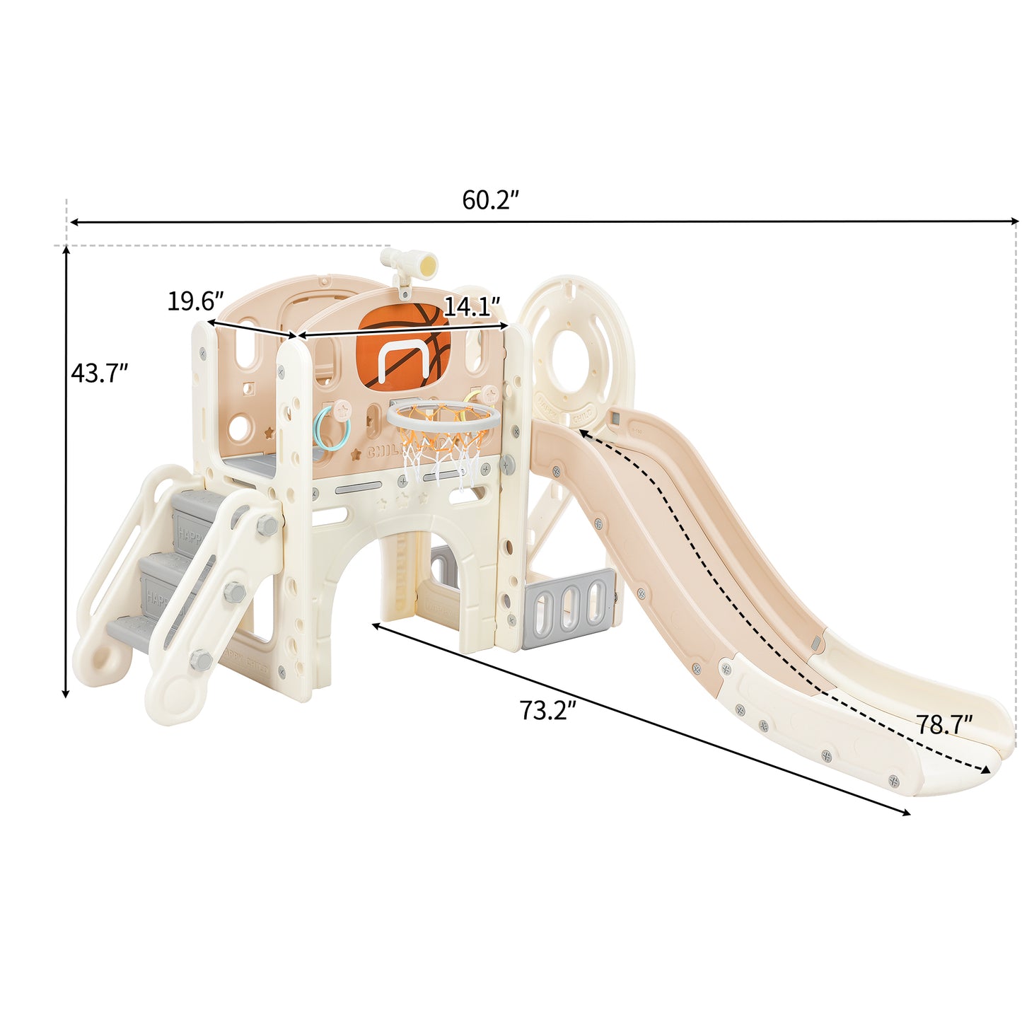 Kids Slide Playset Structure, Freestanding Castle Climbing Crawling Playhouse with Slide, Arch Tunnel, Ring Toss, and Basketball Hoop, Toy Storage Organizer for Toddlers, Kids Climbers Playground