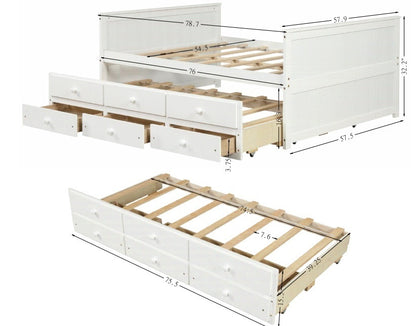 Full Captain Bed With Twin Size Trundle And 3 Drawers Made  By Solid Wood