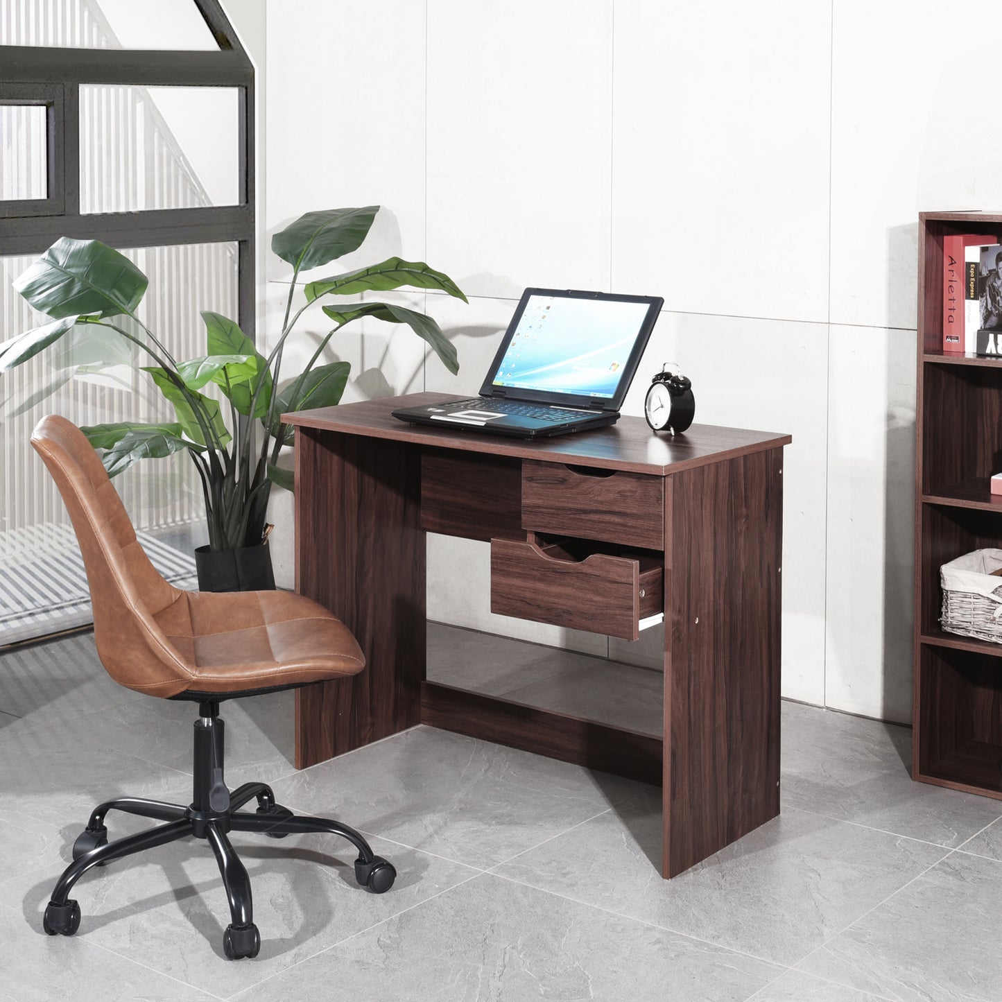 35.4“ W X 17.7" D X 29" H Computer Desk Writing Study Table with 2 Side Drawers Classic Home Office