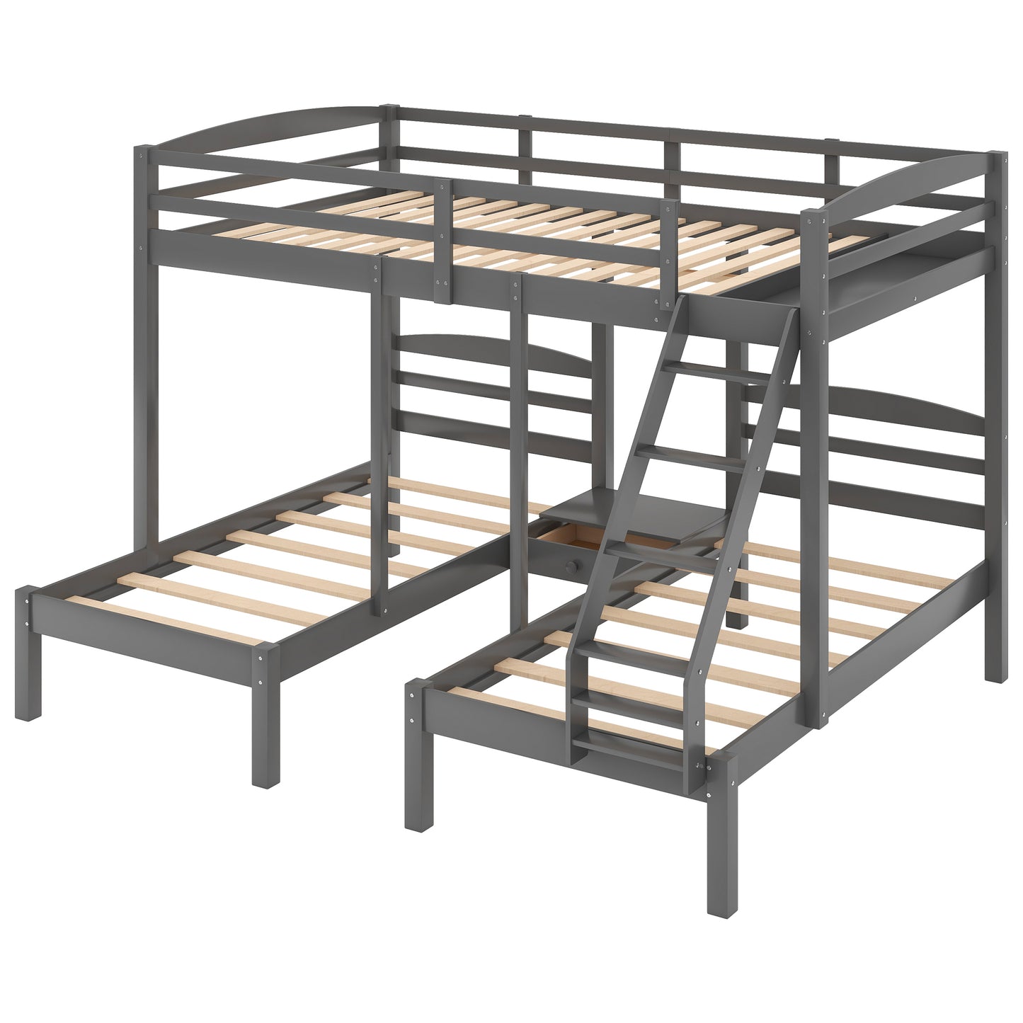 Full over Twin & Twin Bunk Bed,Triple Bunk Bed, Gray