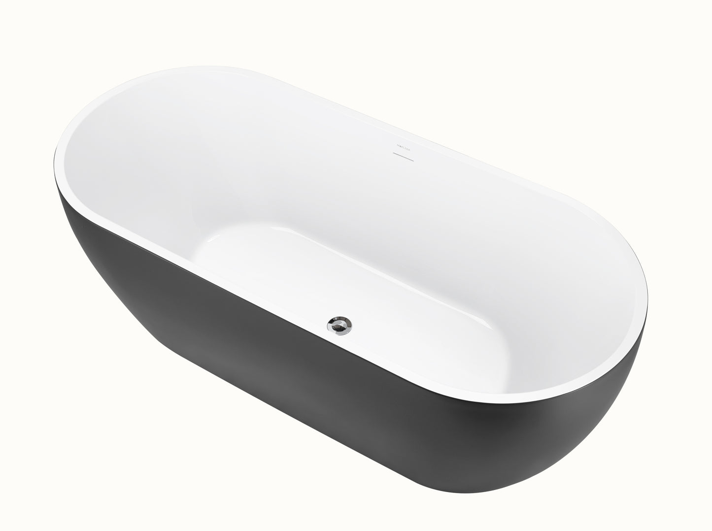 59" 100% Acrylic Freestanding Bathtub，Contemporary Soaking Tub，white inside and gray outside