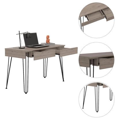 Canton 2-Drawer Writing Desk with Hairpin Legs Light Gray