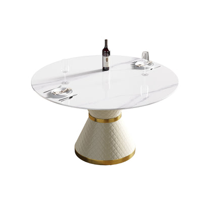 53.15"Modern artificial stone round white carbon steel base dining table-can accommodate 6 people