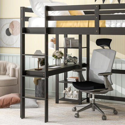 Full Loft Bed with Desk and Shelves,Espresso