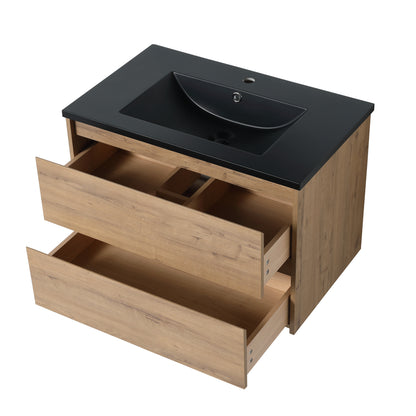 Modern Floating Bathroom Vanity 30 Inch,With Black Resin Basin,30x18