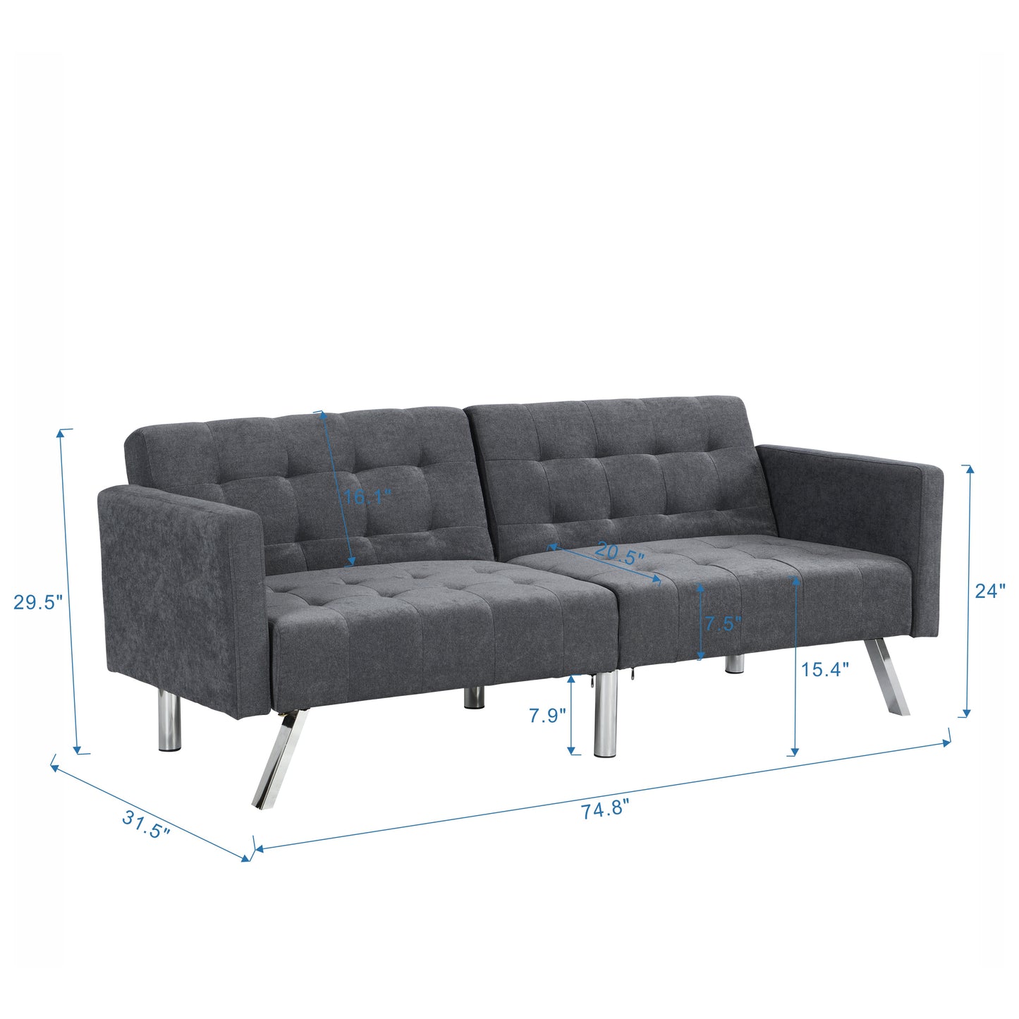 Sofa Bed Convertible Folding Dark Grey Lounge Couch Loveseat Sleeper Sofa  Armrests Living Room Bedroom Apartment Reading Room