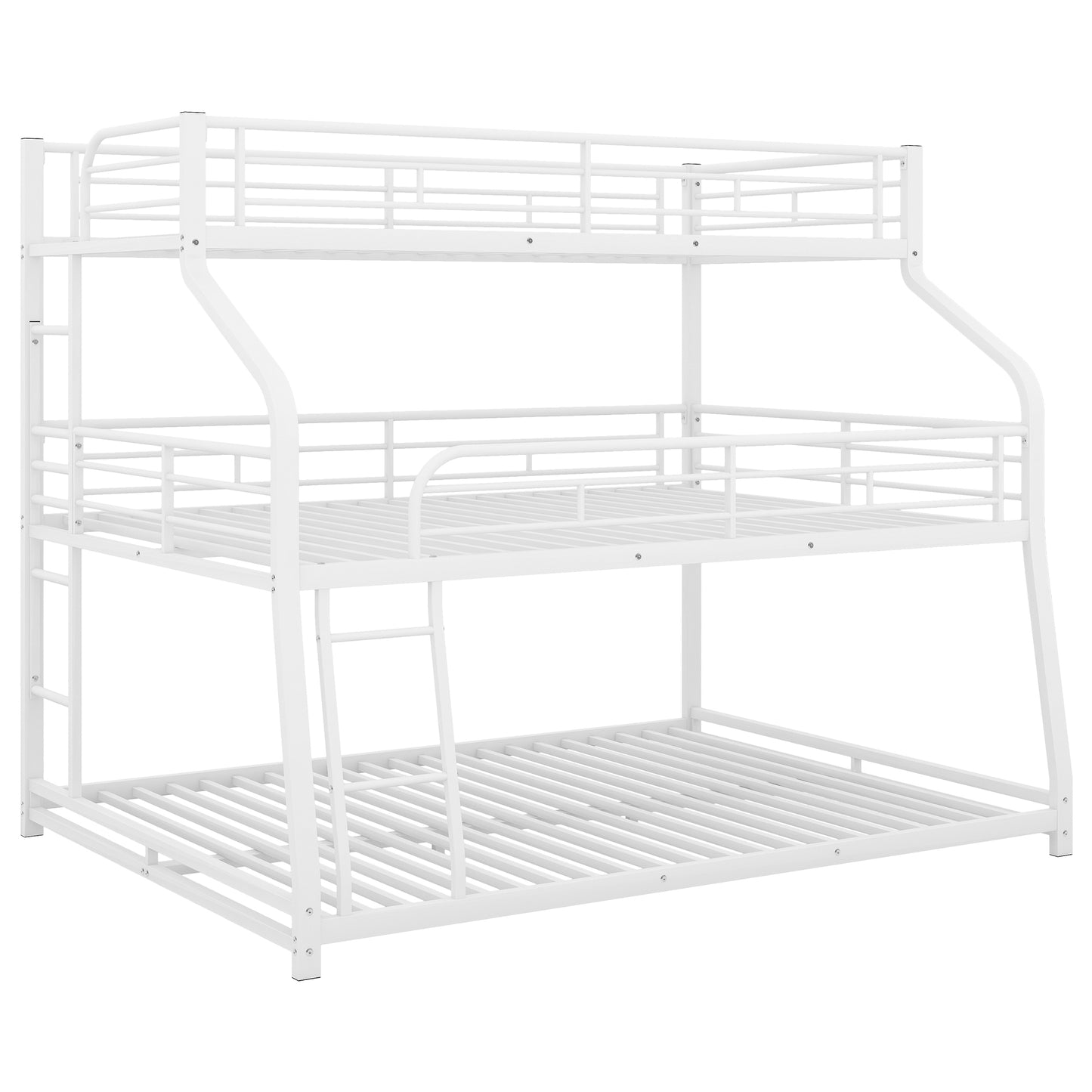 Twin XL/Full XL/Queen Triple Bunk Bed with Long and Short Ladder and Full-Length Guardrails,White