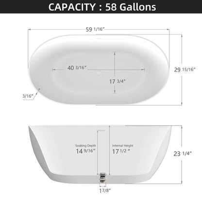 59" Acrylic Free Standing Tub - Classic Oval Shape Soaking Tub, Adjustable Freestanding Bathtub with Integrated Slotted Overflow and Chrome Pop-up Drain Anti-clogging Black