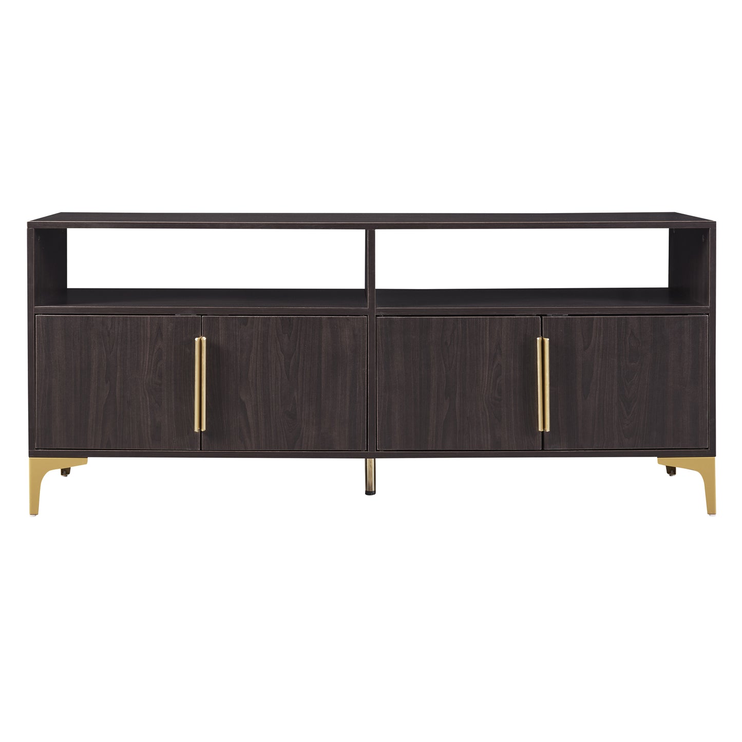 TREXM 58” L Sideboard with Gold Metal Legs and Handles Sufficient Storage Space Magnetic Suction Doors (Espresso)