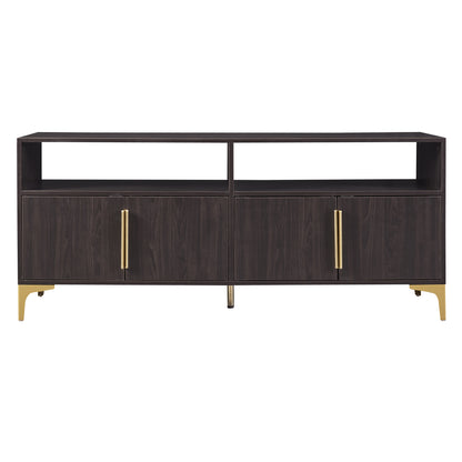 TREXM 58” L Sideboard with Gold Metal Legs and Handles Sufficient Storage Space Magnetic Suction Doors (Espresso)