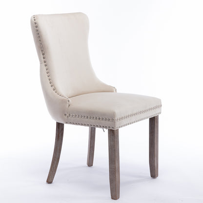 A&A Furniture,Upholstered Wing-Back Dining Chair with Backstitching Nailhead Trim and Solid Wood Legs,Set of 2, Beige,8809BG,KD