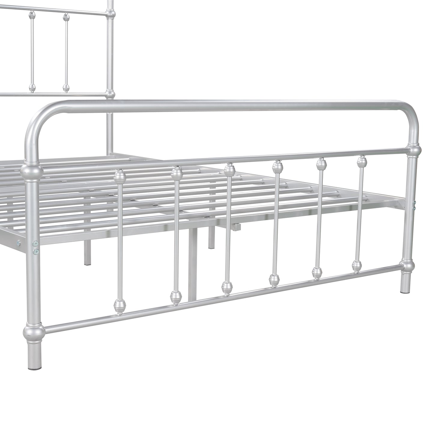 Full Size Metal Platform Bed with Headboard and Footboard, Iron Bed Frame for Bedroom, No Box Spring Needed ，Silver