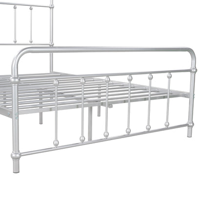 Full Size Metal Platform Bed with Headboard and Footboard, Iron Bed Frame for Bedroom, No Box Spring Needed ，Silver