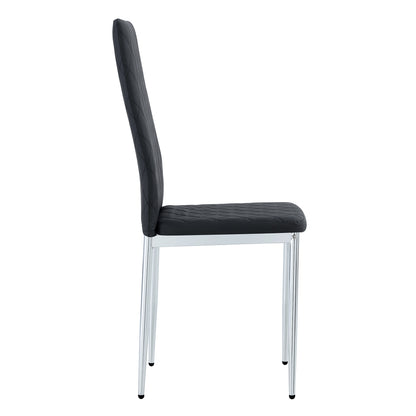 Grid Shaped Armless High Back Dining Chair,2-Piece Set, Office Chair. Applicable to Dining Room, Living Room, Kitchen and Office.Black Chair and Electroplated Metal Leg