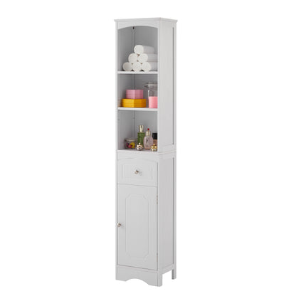 Tall Bathroom Cabinet, Freestanding Storage Cabinet with Drawer, MDF Board, Adjustable Shelf, White