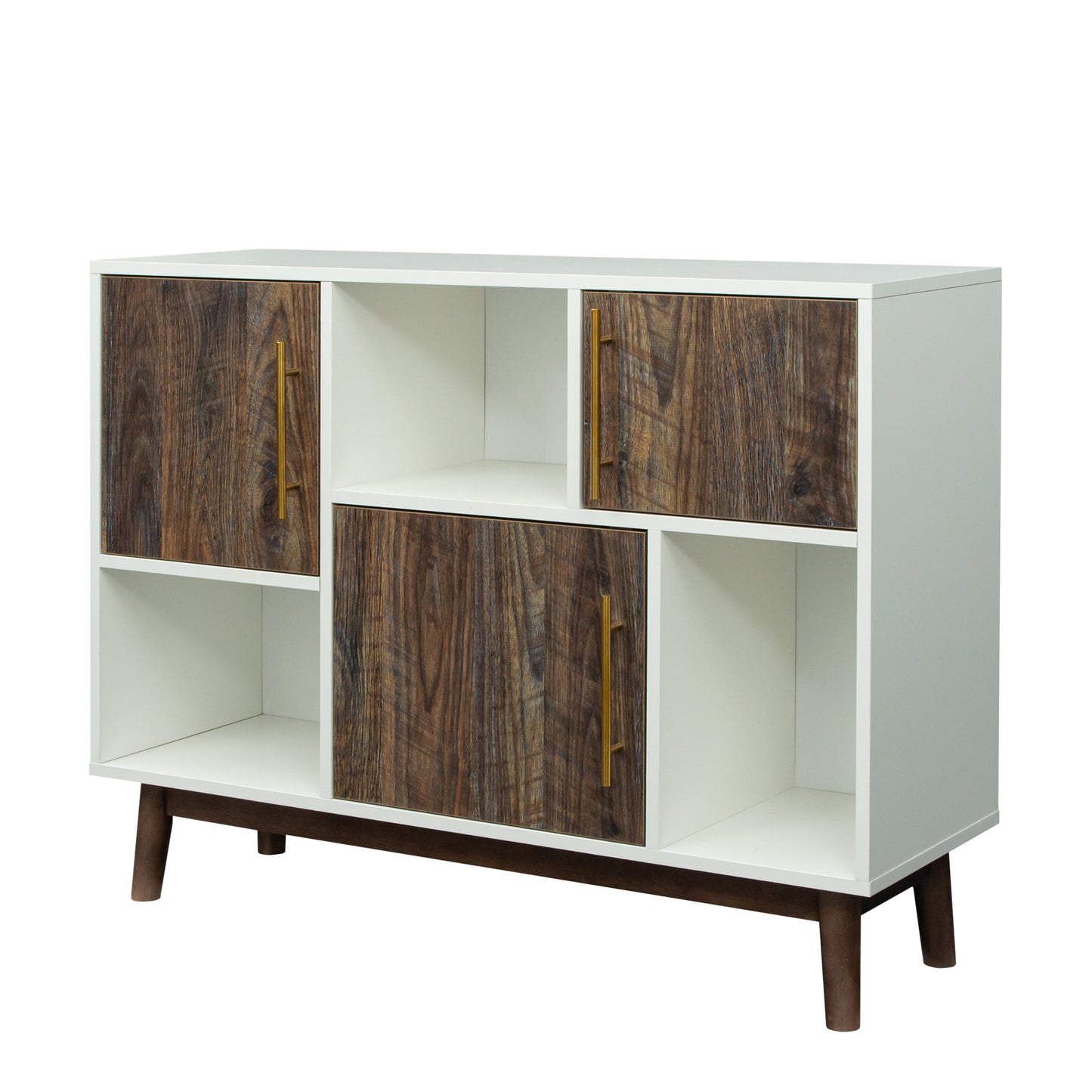 Multi-purpose storage cabinet with display stand and door, entrance channel, modern buffet or kitchen sideboard, TV cabinet, white and Espresso