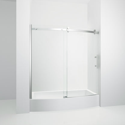 TRUSTMADE Frameless Curved Bathtub Shower Doors 60" Width x 58" Height with 1/3"(8mm) Clear Tempered Glass Finish, K07N-1