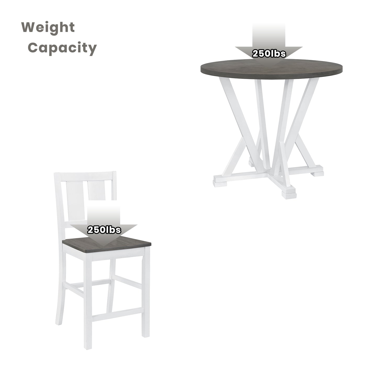 TOPMAX Rustic Farmhouse 5-Piece Counter Height Dining Table Set, Round Kitchen set with 4 Dining Chairs and Thick Tabletop, Grey