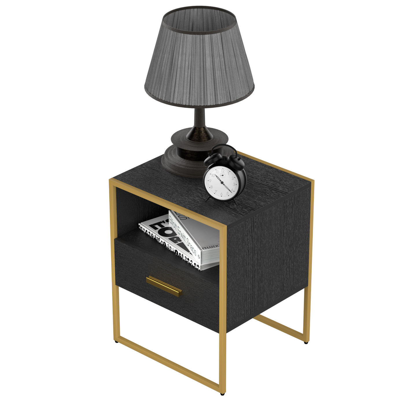 Update Modern Nightstand with 1Drawers, Suitable for Bedroom/Living Room/Side Table (Gold and Black )