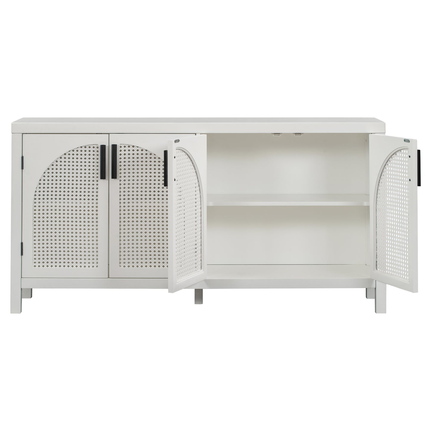 TREXM Large Storage Space Sideboard with Artificial Rattan Door and metal handles for Living Room and Entryway (White)