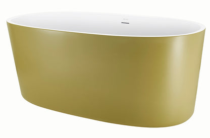 63" 100% Acrylic Freestanding Bathtub，Contemporary Soaking Tub，White inside and gold outside