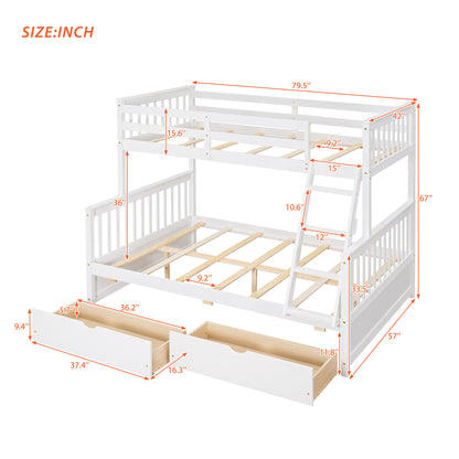 Twin-Over-Full Bunk Bed with Ladders and Two Storage Drawers (White) ( old sku:LT000165AAK）